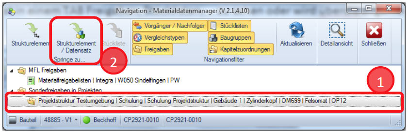 Datensatz Navigation - Sonderfreigaben