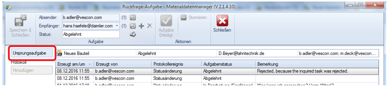 Aufgaben - Rückfrage Aufgabe Detailansicht - Ursprungsaufgabe